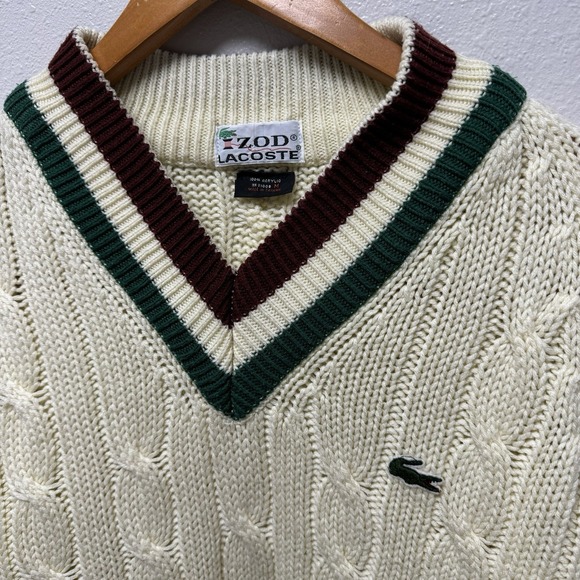 Vintage Izod Lacoste Sweater Mens Medium Cable Knit Tennis Pullover 80s Preppy - Picture 2 of 8